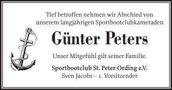 Traueranzeige von Günter Peters von Husumer Nachrichten