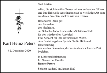 Traueranzeige von Karl Heinz Peters von Landeszeitung