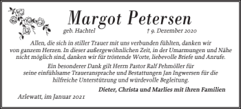 Traueranzeige von Margot Petersen von Husumer Nachrichten