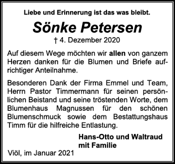 Traueranzeige von Sönke Petersen von Husumer Nachrichten