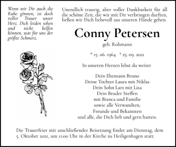 Traueranzeige von Conny Petersen von Nordfriesland Tageblatt