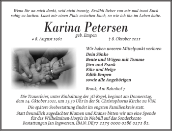 Traueranzeige von Karina Petersen von Husumer Nachrichten