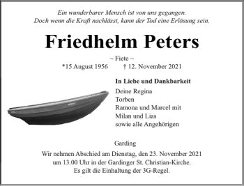 Traueranzeige von Friedhelm Peters von Husumer Nachrichten