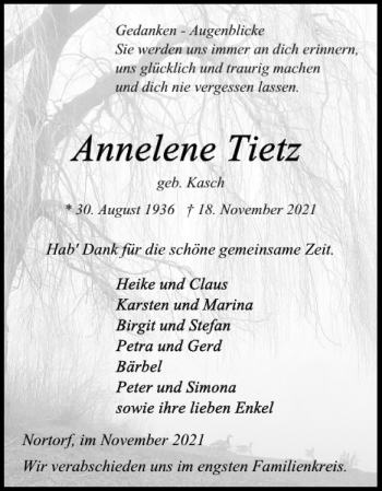 Traueranzeige von Hab' für schöne Nortorf im verabschieden im  von Landeszeitung