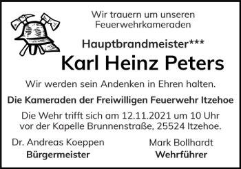 Traueranzeige von Karl Heinz Peters von Norddeutsche Rundschau