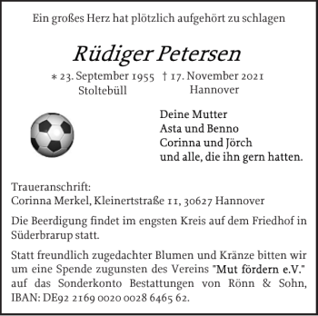 Traueranzeige von Rüdiger Petersen von Flensburger Tageblatt