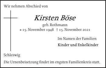 Traueranzeige von von Im der Schleswig geb. Rothmann im  von Schleswiger Nachrichten