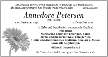 Traueranzeige von Annedore Petersen von Husumer Nachrichten