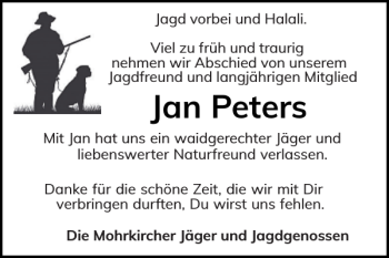 Traueranzeige von Jan Peters von Flensburger Tageblatt