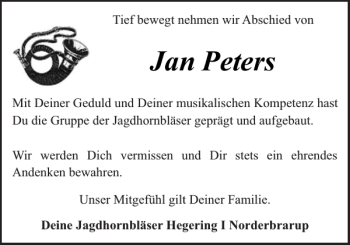Traueranzeige von Jan Peters von Flensburger Tageblatt