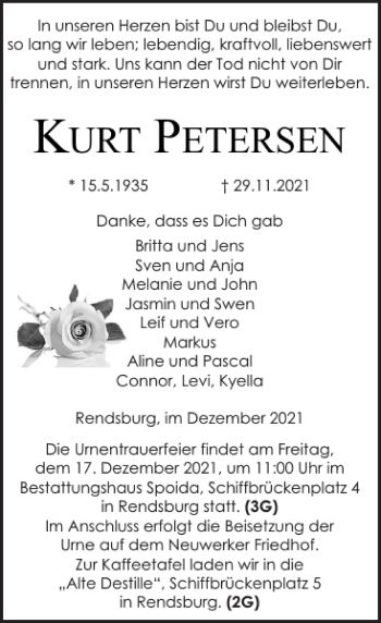 Traueranzeige von KURT PETERSEN von Landeszeitung