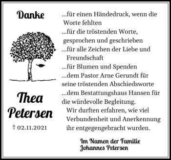 Traueranzeige von Thea Petersen von Flensburger Tageblatt