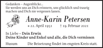 Traueranzeige von Anne-Karin Petersen von Husumer Nachrichten