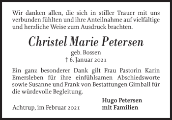 Traueranzeige von Christel Marie Petersen von Nordfriesland Tageblatt
