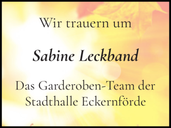 Traueranzeige von Sabine Leckband von Eckernförder Zeitung