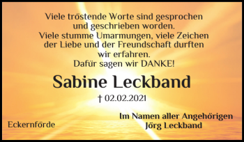 Traueranzeige von Sabine Leckband von Eckernförder Zeitung