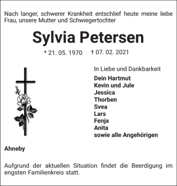 Traueranzeige von Sylvia Petersen von Flensburger Tageblatt