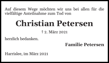 Traueranzeige von Christian Petersen von Flensburger Tageblatt