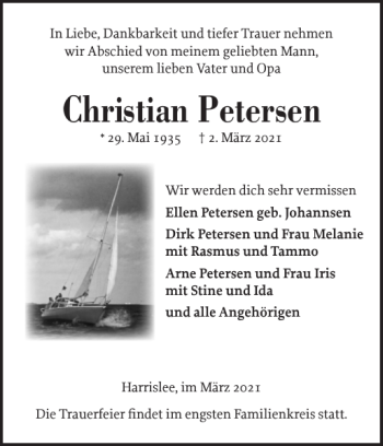 Traueranzeige von Christian Petersen von Flensburger Tageblatt