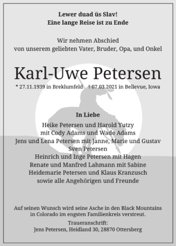 Traueranzeige von Karl-Uwe Petersen von Husumer Nachrichten