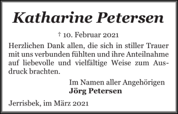 Traueranzeige von Katharine Petersen von Flensburger Tageblatt