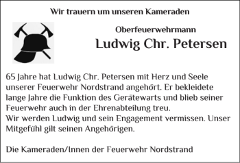 Traueranzeige von Ludwig Chr. Petersen von Husumer Nachrichten