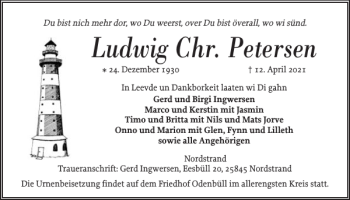 Traueranzeige von Ludwig Chr. Petersen von Husumer Nachrichten