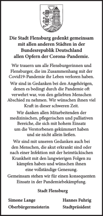 Traueranzeige von Stadt Flensburg von Flensburger Tageblatt