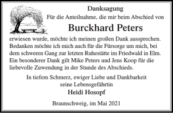 Traueranzeige von Burckhard Peters von Stormarner Tageblatt