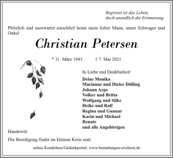 Traueranzeige von Christian Petersen von Flensburger Tageblatt