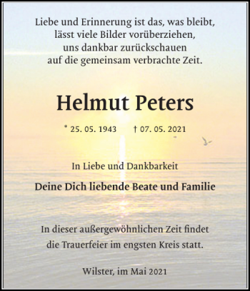 Traueranzeige von Helmut Peters von Norddeutsche Rundschau