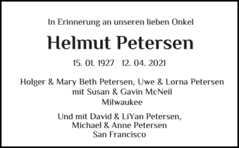 Traueranzeige von Helmut Petersen von Husumer Nachrichten