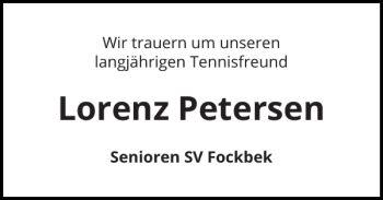 Traueranzeige von Lorenz Petersen von Landeszeitung