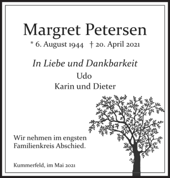 Traueranzeige von Margret Petersen von Pinneberger Tageblatt