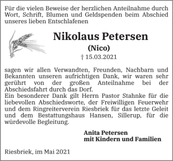 Traueranzeige von Nikolaus Petersen von Flensburger Tageblatt