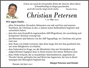 Traueranzeige von Christian Petersen von Husumer Nachrichten