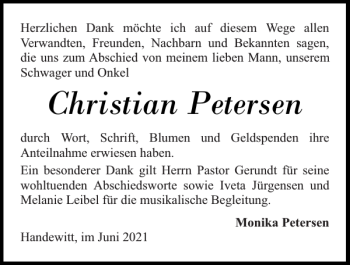Traueranzeige von Christian Petersen von Flensburger Tageblatt