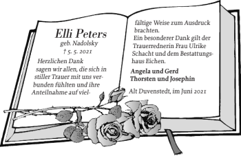 Traueranzeige von Elli Peters von Landeszeitung