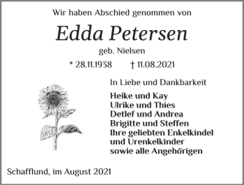 Traueranzeige von Edda Petersen von Flensburger Tageblatt