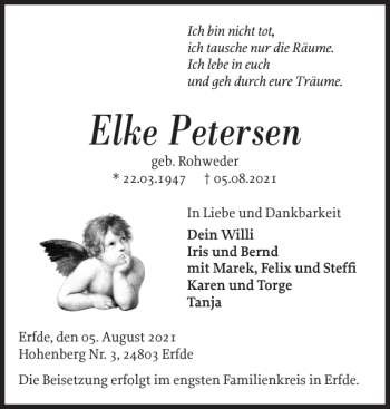 Traueranzeige von Elke Petersen von Husumer Nachrichten