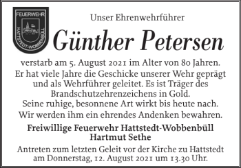 Traueranzeige von Günther Petersen von Husumer Nachrichten