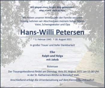 Traueranzeige von Hans-Willi Petersen von Eckernförder Zeitung