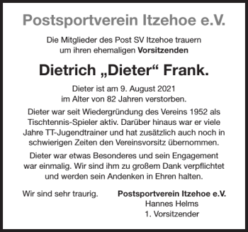Traueranzeige von Postsportverein Itzehoe e. V von Norddeutsche Rundschau