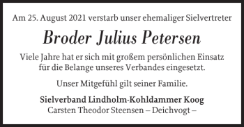 Traueranzeige von Broder Julius Petersen von Nordfriesland Tageblatt