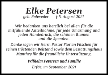 Traueranzeige von Elke Petersen von Landeszeitung