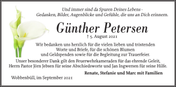Traueranzeige von Günther Petersen von Husumer Nachrichten