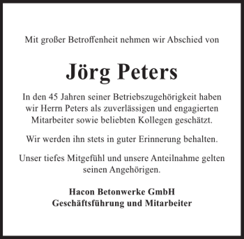 Traueranzeige von Jörg Peters von Pinneberger Tageblatt