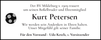 Traueranzeige von Kurt Petersen von Husumer Nachrichten