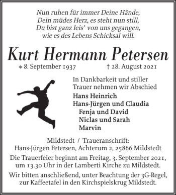 Traueranzeige von Kurt Hermann Petersen von Husumer Nachrichten