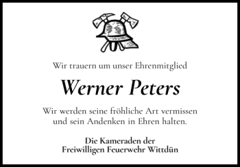 Traueranzeige von Werner Peters von Der Insel-Bote